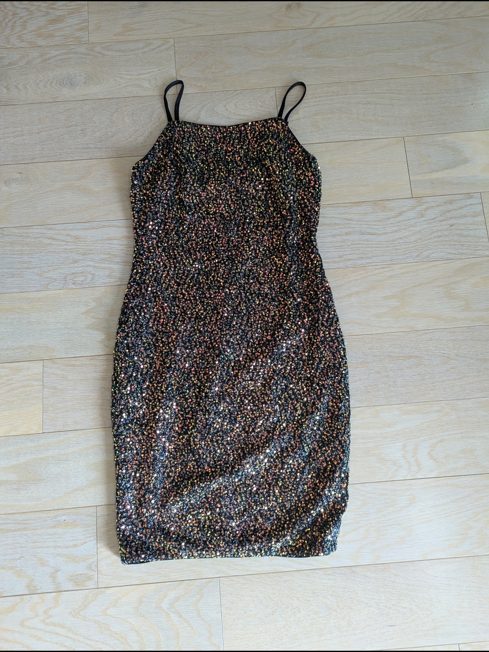 NWOT SHEIN Black Sequin Multi-Color Slip Mini Dress